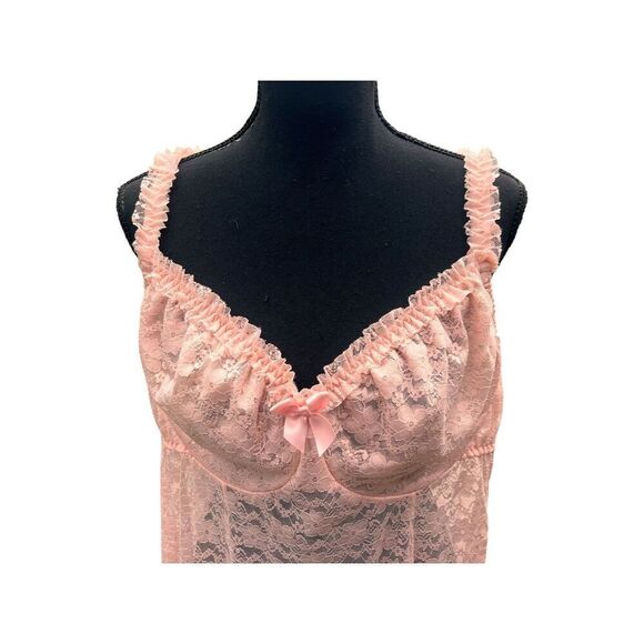 Torrid Plus 2xl Pink Lace Underwire Babydoll Lingerie Chemise Semi Sheer Ruffle - Picture 2 of 5